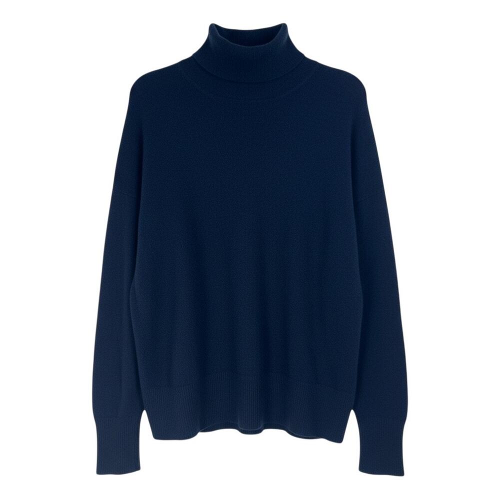 Nordstrom Women's Size XL Navy Blue 100% Cashmere Roll Neck Relaxed Fit Sweater
